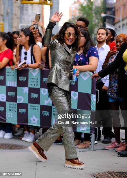 Actress Michelle Yeoh is seen leaving aol live in soho on August 14, 2018 in New York City.