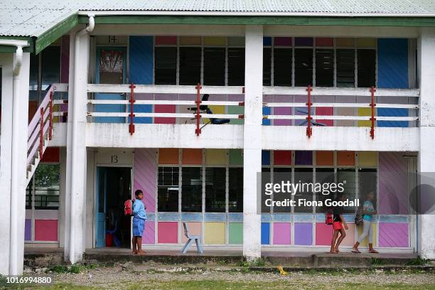 Nauti Primary school is one of two on the main island where children learn in their native language and in english on August 15, 2018 in Funafuti,...
