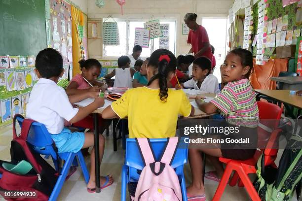 Nauti Primary school is one of two on the main island where children learn in their native language and in english on August 15, 2018 in Funafuti,...