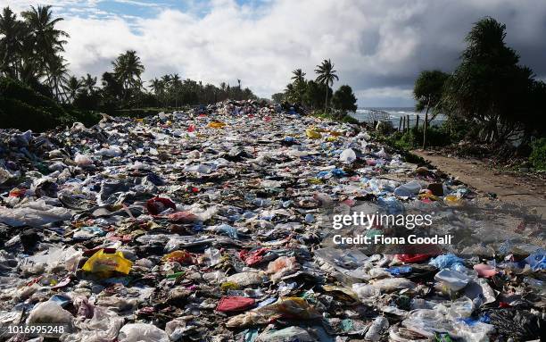 The rubbish tip at the north end of the mainland on August 15, 2018 in Funafuti, Tuvalu. The small South Pacific island nation of Tuvalu is striving...