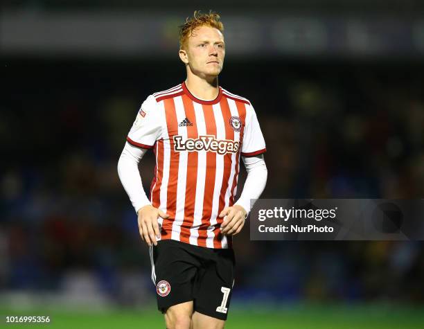 Ryan Woods of Brentford during Carabao Cup match between Southend United and Brentford at Roots Hall Ground, Southend, England on 14 August 2018.