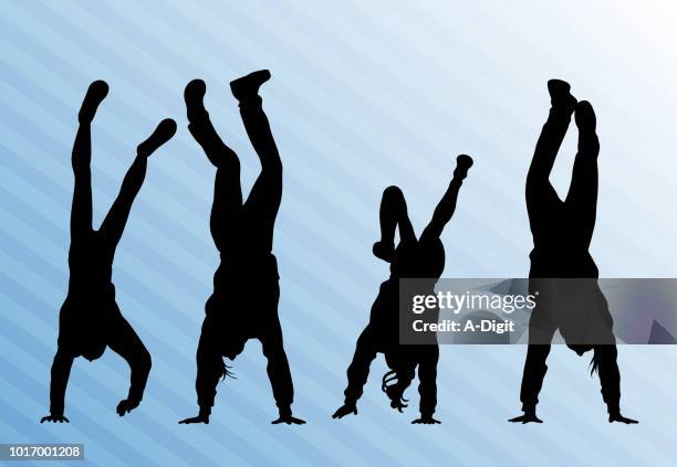 hand stand friends - upside down stock illustrations
