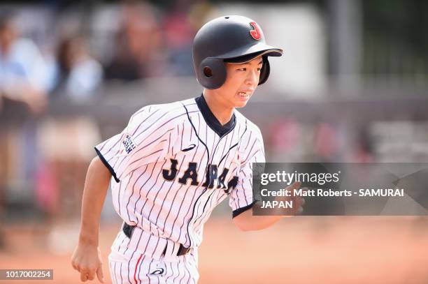 Kai Yatake of Japan runs to first base during the BFA U-12 Asian Championship Group A match between Sri Lanka and Japan at Xinsheng Park Baseball...