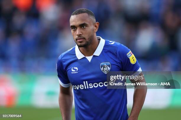 Johan Branger-Engone of Oldham Athletic during the Carabao Cup First Round match between Oldham Athletic and Derby County at Boundry Park on August...