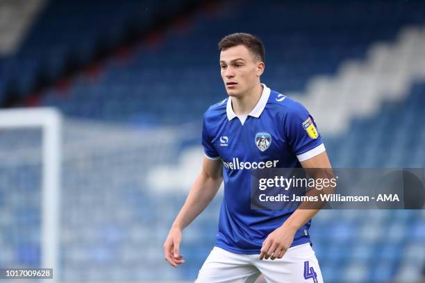 George Edmundson of Oldham Athletic during the Carabao Cup First Round match between Oldham Athletic and Derby County at Boundry Park on August 14,...