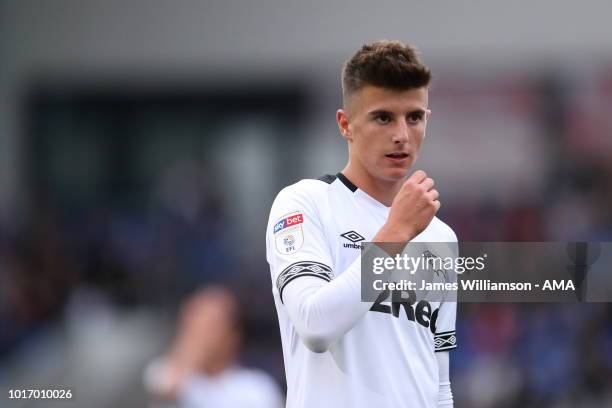 Mason Mount of Derby County during the Carabao Cup First Round match between Oldham Athletic and Derby County at Boundry Park on August 14, 2018 in...