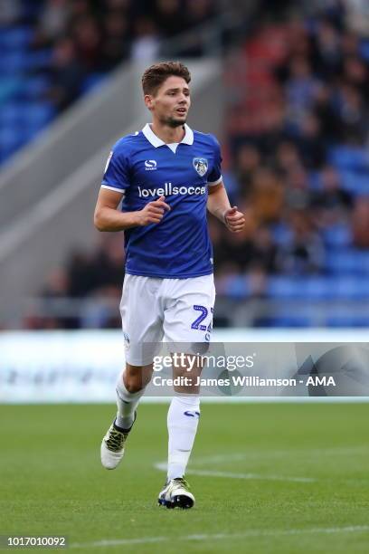 Rob Hunt of Oldham Athletic during the Carabao Cup First Round match between Oldham Athletic and Derby County at Boundry Park on August 14, 2018 in...