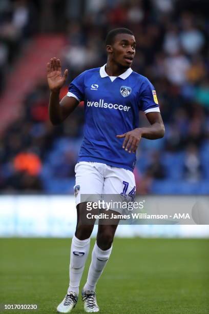 Jonathan Benteke of Oldham Athletic during the Carabao Cup First Round match between Oldham Athletic and Derby County at Boundry Park on August 14,...