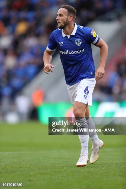 Dan Gardner of Oldham Athletic during the Carabao Cup First Round match between Oldham Athletic and Derby County at Boundry Park on August 14, 2018...