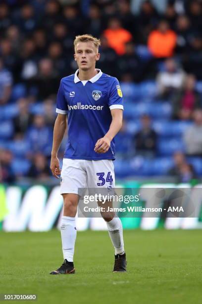 Tom Hamer of Oldham Athletic during the Carabao Cup First Round match between Oldham Athletic and Derby County at Boundry Park on August 14, 2018 in...