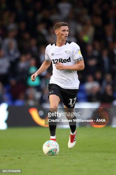 George Evans of Derby County during the Carabao Cup First Round match between Oldham Athletic and Derby County at Boundry Park on August 14, 2018 in...