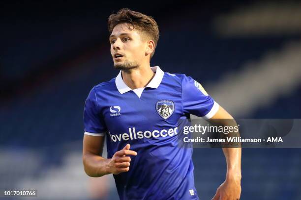 Rob Hunt of Oldham Athletic during the Carabao Cup First Round match between Oldham Athletic and Derby County at Boundry Park on August 14, 2018 in...