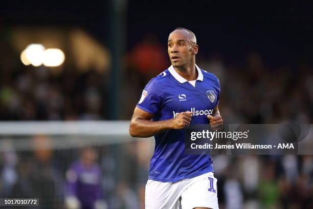 Chris OGrady of Oldham Athletic during the Carabao Cup First Round match between Oldham Athletic and Derby County at Boundry Park on August 14, 2018...