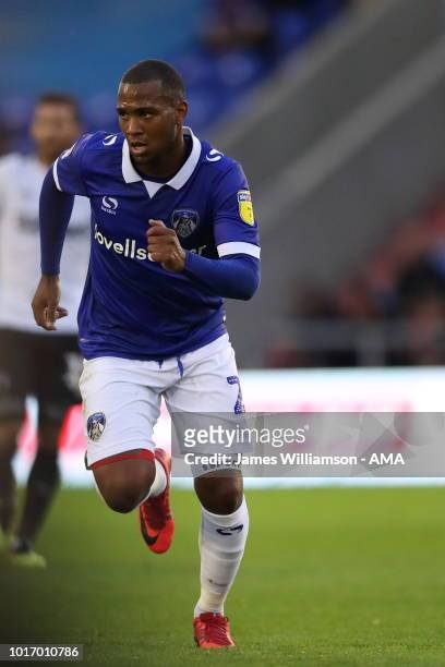 Gevaro Nepomuceno of Oldham Athletic during the Carabao Cup First Round match between Oldham Athletic and Derby County at Boundry Park on August 14,...
