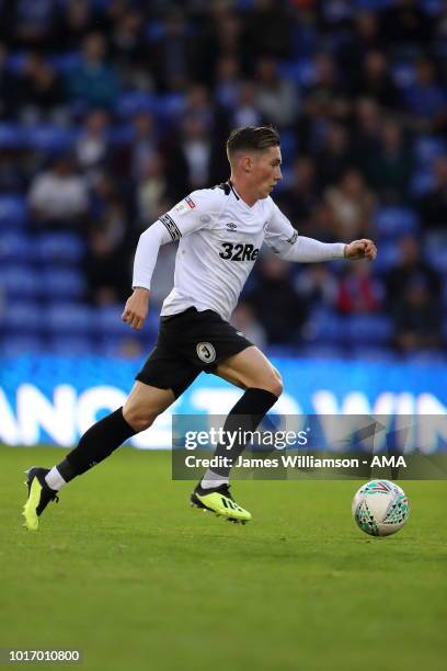 Mason Mount of Derby County during the Carabao Cup First Round match between Oldham Athletic and Derby County at Boundry Park on August 14, 2018 in...