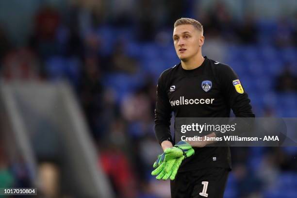 Daniel Iversen of Oldham Athletic during the Carabao Cup First Round match between Oldham Athletic and Derby County at Boundry Park on August 14,...