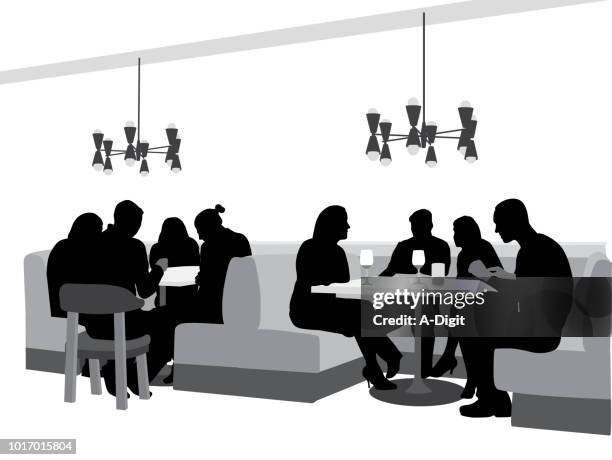 restaurant gruppen von freunden - nische möbel stock-grafiken, -clipart, -cartoons und -symbole