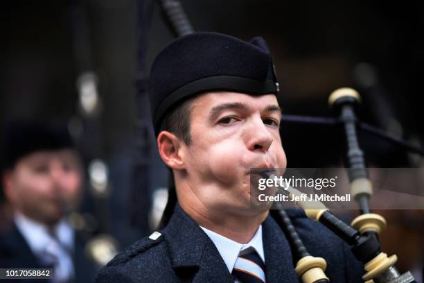 The Simon Fraser University play in Buchanan street during the Piping Live! Glasgow International Piping Festival on August 15, 2018 in Glasgow,...