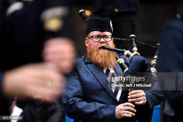 The Simon Fraser University play in Buchanan street during the Piping Live! Glasgow International Piping Festival on August 15, 2018 in Glasgow,...