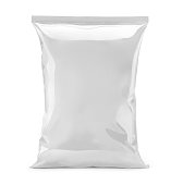 blank or white plastic bag snack packaging isolated on white