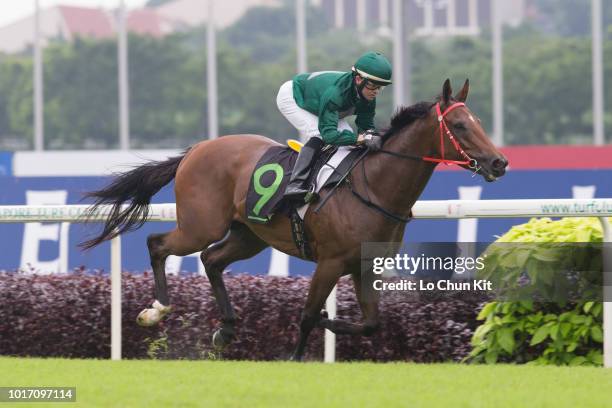 Jockey Manoel Nunes Da Silva riding Spalato wins Race 4 Singapore Airlines A380 Frankfurt Stakes during Singapore Airlines International Cup Race Day...