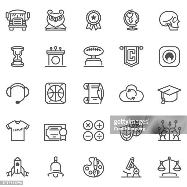 education and science vector icons - school bus camera stock illustrations