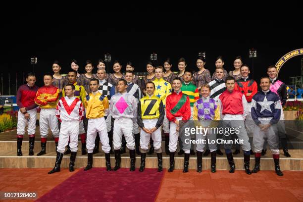 Jockeys at the opening ceremony of Singapore Airlines International Cup Race Day at Kranji Racecourse on May 18, 2014 in Singapore.