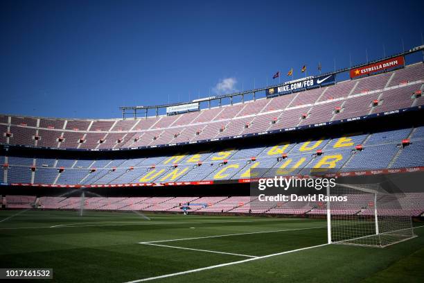 General view from inside the stadium prior to the Joan Gamper Trophy between FC Barcelona and Boca Juniors at Camp Nou on August 15, 2018 in...