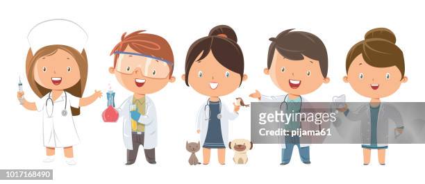 set of kids medicine and healthcare professions - doctor stock illustrations