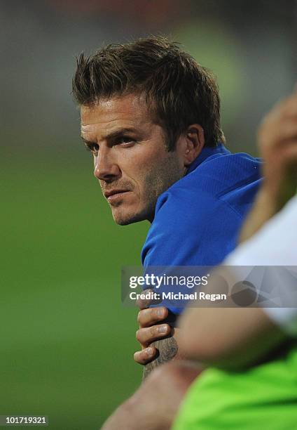 David Beckham looks on during the friendly match between England and Platinum Stars at the Moruleng Stadium on June 7, 2010 in Moruleng, South Africa.