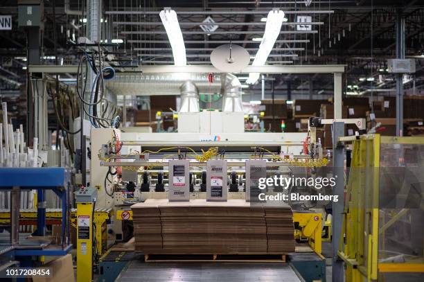 Finished cardboard packaging sits stacked at the Great Little Box Co. Manufacturing facility in Vancouver, British Columbia, Canada, on Friday, Aug....