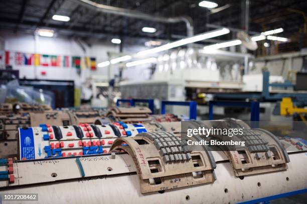 Templates that shape, cut and score packaging materials sit on rollers at the Great Little Box Co. Manufacturing facility in Vancouver, British...