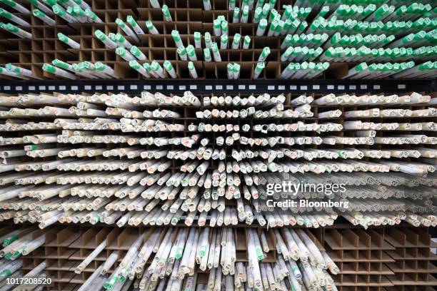 Pre-assembled die templates sit on shelves at the Great Little Box Co. Manufacturing facility in Vancouver, British Columbia, Canada, on Friday, Aug....