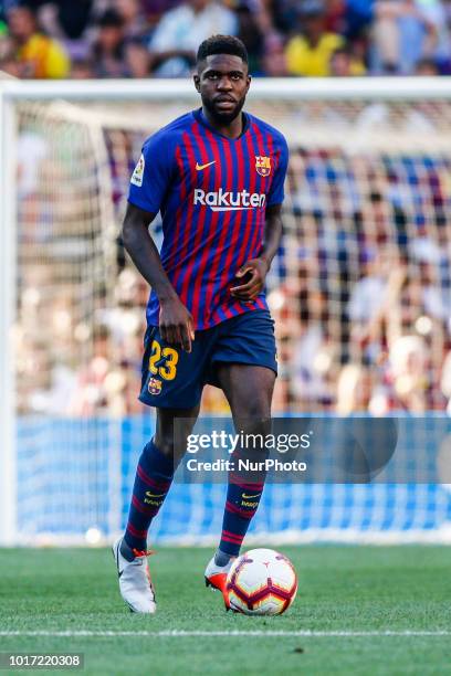 Samuel Umtiti from Camerun during the Joan Gamper trophy game between FC Barcelona and CA Boca Juniors in Camp Nou Stadium at Barcelona, on 15 of...