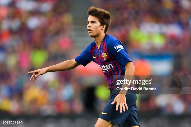 Riqui Puig of FC Barcelona looks on during the Joan Gamper Trophy match between FC Barcelona and Boca Juniors at Camp Nou on August 15, 2018 in...