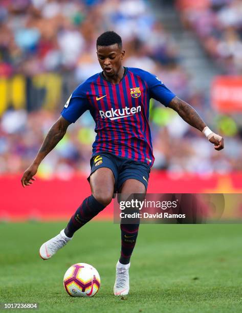 Nelson Semedo of FC Barcelona runs with the ball during the Joan Gamper Trophy match between FC Barcelona and Boca Juniors at Camp Nou on August 15,...