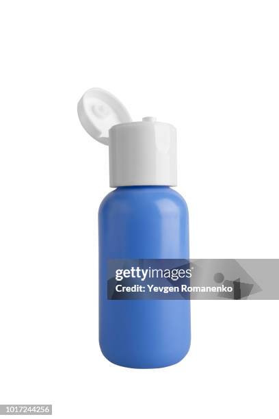 blue medical bottle isolated on white background - shampoo bottle white background stock pictures, royalty-free photos & images