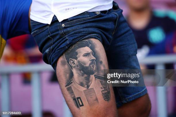 Leo Messi supporter with tattoo during the match between FC Barcelona and C.A. Boca Juniors, corresponding to the Joan Gamper trophy, played at the...