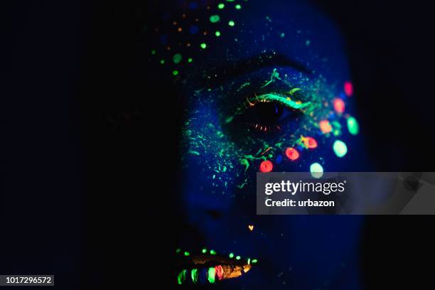 woman with fluorescent makeup - neon fluorescent hair stock pictures, royalty-free photos & images