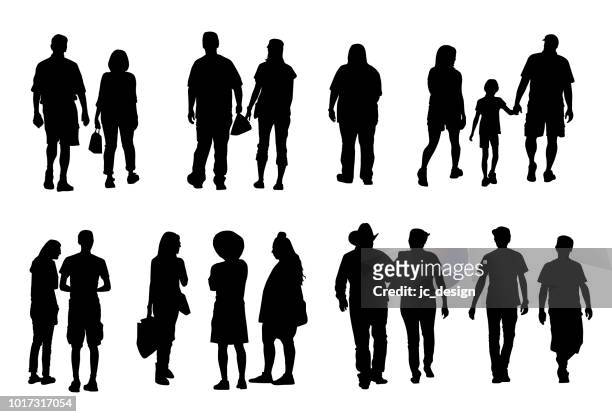 group of people silhouettes walking - heavy stock illustrations