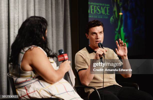 Actor Finn Wittrock and moderator Jenelle Riley attend the SAG-AFTRA Foundation Conversations Screening of "The Assassination Of Gianni Versace:...