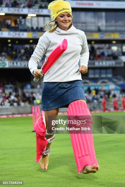 Fans take part in a Vitality interval activity during the Vitality Blast match between Birmingham Bears and Lancashire Lightning at Edgbaston on...