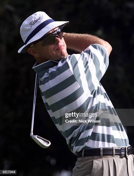 Grant Dodd of Australia tees off on the par 4, 9th during the first round off the Schweppes Coolum Classic at the Hyatt Coolum Queensland, Australia....