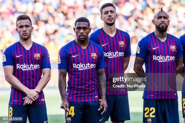 The new four FC Barcelona players for 2018/2019 team, Arthur Henrique from Brasil, Malcom Filipe from Brasil, Clement Lenglet from France and Arturo...