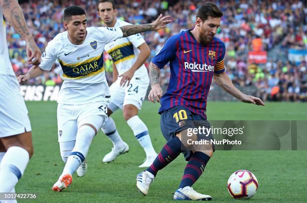 Leo Messi and Olaza during the match between FC Barcelona and C.A. Boca Juniors, corresponding to the Joan Gamper trophy, played at the Camp Nou, on...