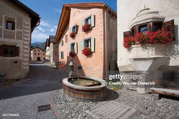 switzerland, grisons, engadin, village of guarda - engadin stock pictures, royalty-free photos & images