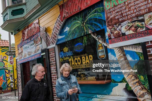 General street scene in the colorful Mission District of San Francisco.