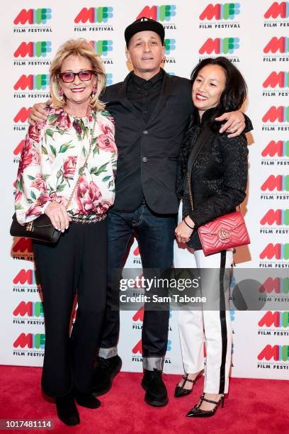 Sue Gudinski, Mark and Jepp Lizotte arrive at Working Class Boy World Premiere on August 16, 2018 in Melbourne, Australia.