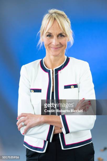 British journalist Louise Minchin attends a photocall during the annual Edinburgh International Book Festival at Charlotte Square Gardens on August...