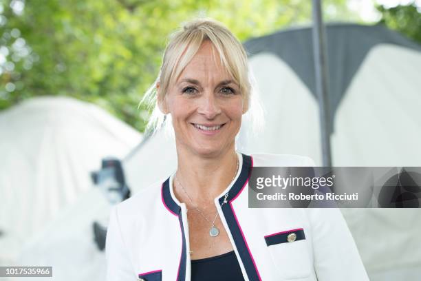 British journalist Louise Minchin attends a photocall during the annual Edinburgh International Book Festival at Charlotte Square Gardens on August...